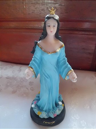 Imagem Resina Mãe Iemanjá Vela Azul Orixá Trono Geração  15cm