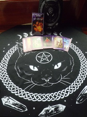 TOALHA ESOTERICA GATO PRETO E BARALHO TAROT DAS BRUXAS