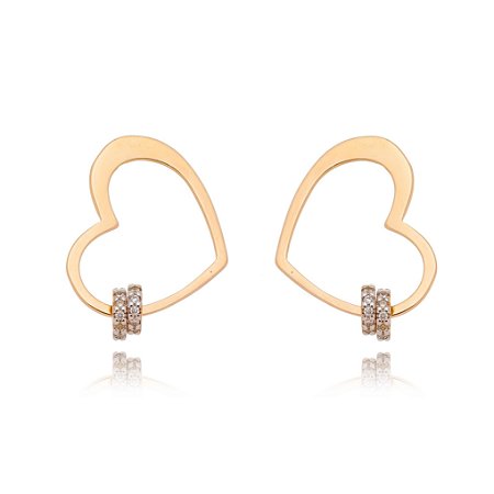 BRINCO FOLHEADO A OURO 18K CORAÇÃO VAZADO COM AROS DE ZIRCÔNIA