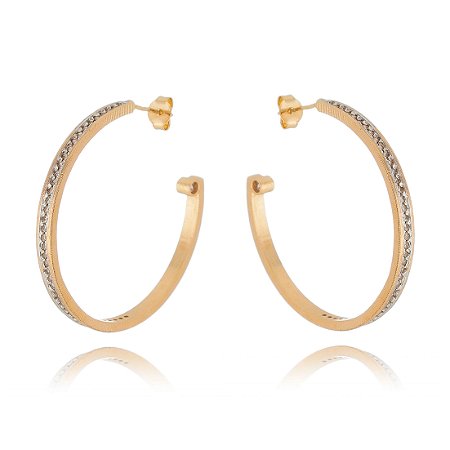 ARGOLA FOLHEADA A OURO 18K COM ZIRCÔNIAS E RÓDIO