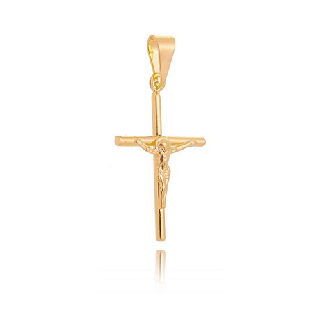 PINGENTE FOLHEADO A OURO 18K CRUZ COM CRISTO