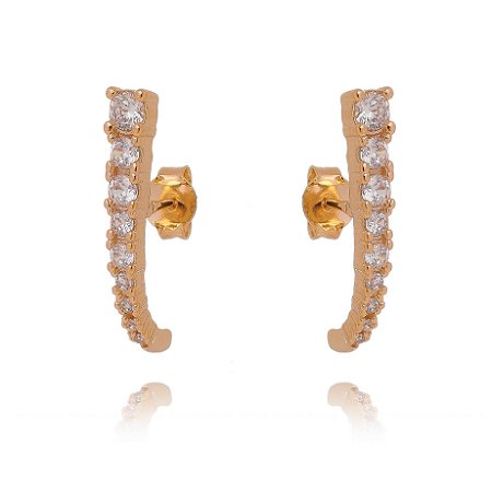 EAR HOOK FOLHEADO A OURO 18K COM ZIRCÔNIAS