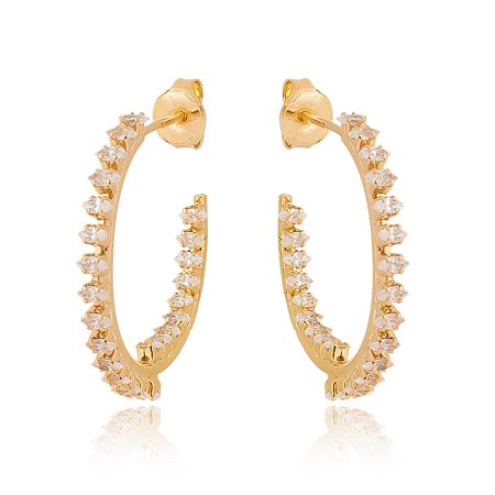 ARGOLA FOLHEADA A OURO 18K COM ZIRCÔNIAS