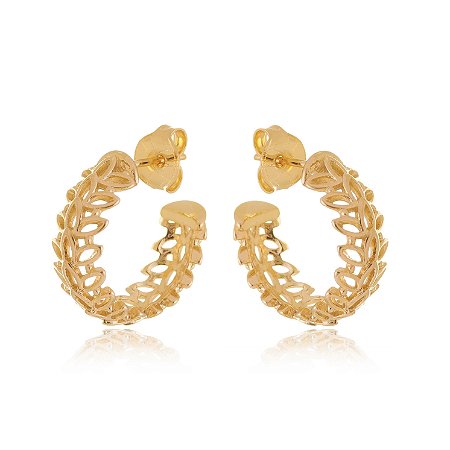 ARGOLA FOLHEADA A OURO 18K FOLHAS PEQUENAS
