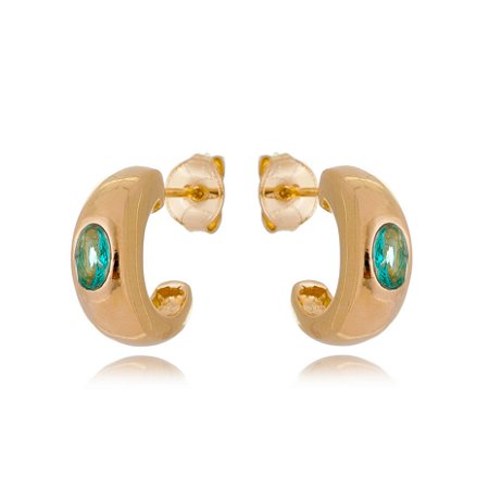 ARGOLA FOLHEADA A OURO 18K COM ZIRCÔNIA VERDE