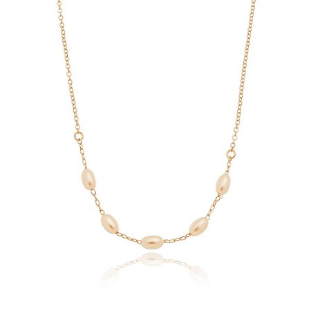 GARGANTILHA FOLHEADA A OURO 18K COM 5 PÉROLAS