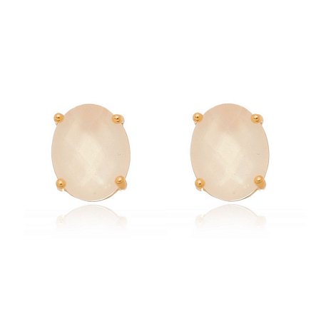 BRINCO FOLHEADO A OURO 18K COM PEDRA OVAL