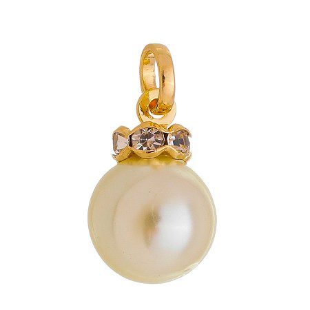 PINGENTE PÉROLA STRASS BRANCO FOLHEADO OURO 18K