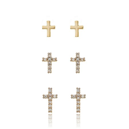 BRINCO TRIO DE CRUZES CRAVEJADO COM ZIRCÔNIAS FOLHEADO OURO 18K