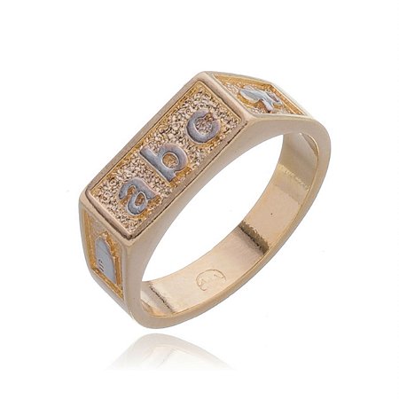 ANEL ABC RETANGULAR CRAVEJADO FOLHEADO OURO 18K