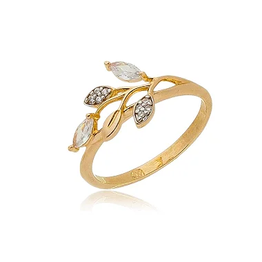 ANEL FOLHINHA CRAVEJADO COM ZIRCONIAS FOLHEADO A OURO 18K