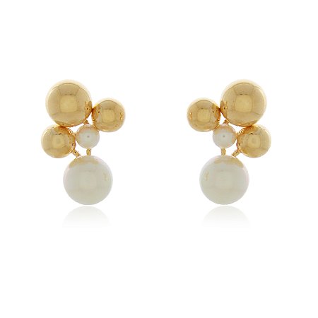 BRINCO ESFERAS COM PÉROLA SHELL FOLHEADO A OURO 18K
