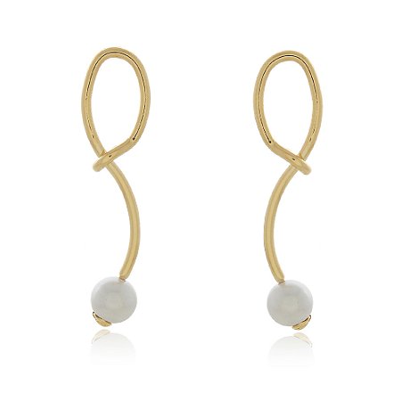 BRINCO ENTRELAÇADO COM PÉROLA FOLHEADO A OURO 18K