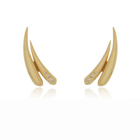 BRINCO DUAS GOTAS ALONGADAS CRAVEJADO COM ZIRCONIAS FOLHEADO A OURO 18K