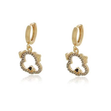 ARGOLA CACHORRINHO CRAVEJADO COM ZIRCONIAS FOLHEADO A OURO 18K