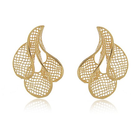 BRINCO ONDAS VAZADA FOLHEADO A OURO 18K