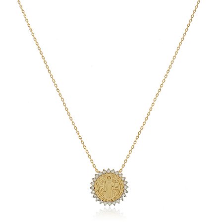 GARGANTILHA SÃO BENTO CRAVEJADO COM ZIRCONIAS FOLHEADO A OURO 18K