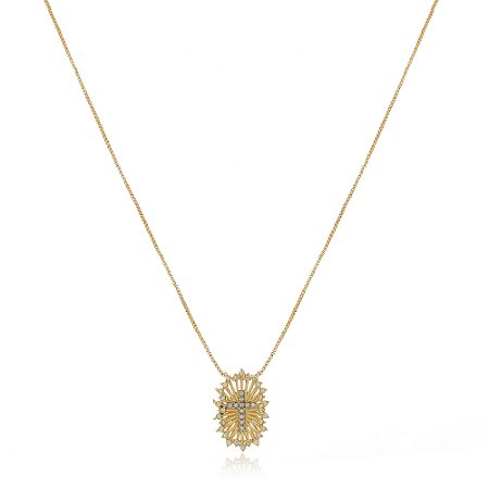 GARGANTILHA CRUZ CRAVEJADO COM ZIRCONIAS FOLHEADO A OURO 18K