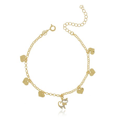 PULSEIRA GATINHO CRAVEJADO COM ZIRCONIAS FOLHEADO A OURO 18K
