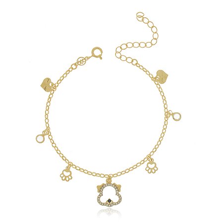 PULSEIRA CACHORRINHO CRAVEJADO COM ZIRCONIAS FOLHEADO A OURO 18K