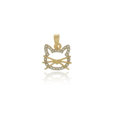 PINGENTE GATINHO CRAVEJADO COM ZIRCONIAS FOLHEADO A OURO 18K