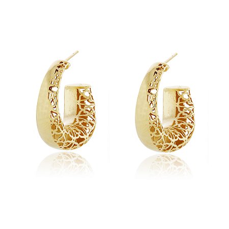 ARGOLA LISA E TELADO FOLHEADO A OURO 18K