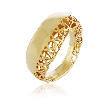 ANEL TRABALHADO VAZADO LISO FOLHEADO A OURO 18K