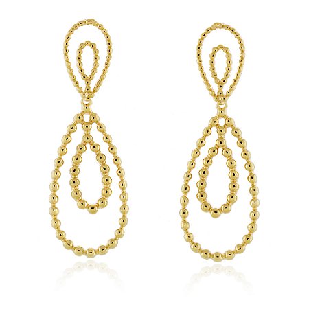 BRINCO OVAL DUPLO TRABALHADO GRANDE FOLHEADO A OURO 18K