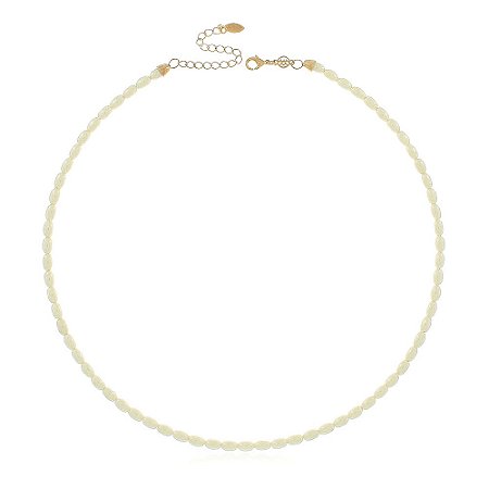 COLAR PÉROLA ARROZ SINTÉTICA FOLHEADO A OURO 18K