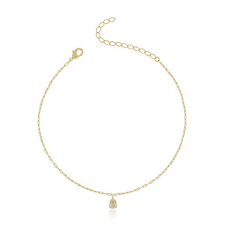 TORNOZELEIRA COM GOTA ZIRCÔNIA FOLHEADO A OURO 18K