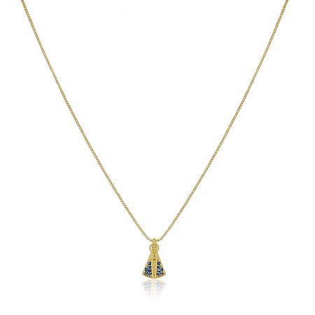 GARGANTILHA NOSSA SENHORA APARECIDA COM ZIRCONIAS FOLHEADO A OURO 18K
