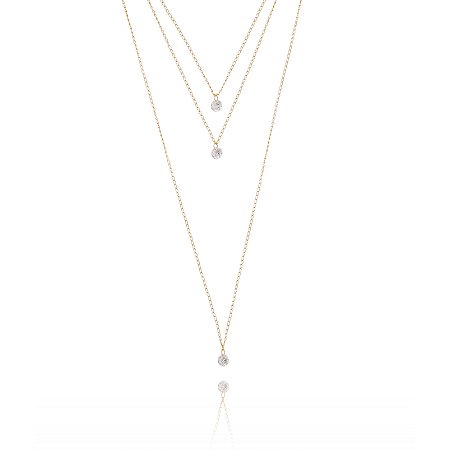 GARGANTILHA TRIPLA COM PEDRA FOLHEADA A OURO 18K