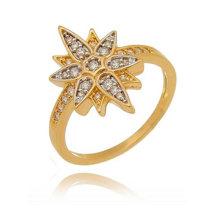 ANEL ROSA DOS VENTOS CRAVEJADO ZIRCÔNIA FOLHEADO OURO 18K