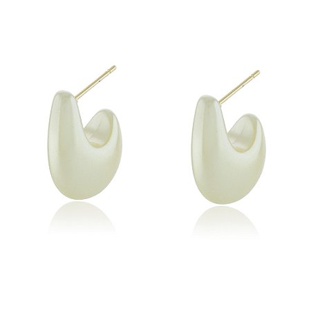 BRINCO FOLHEADO A OURO 18K MEIA ARGOLA CURVADO PÉROLA