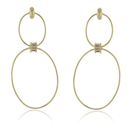 BRINCO FOLHEADO DOIS ELOS COM ZIRCÔNIAS