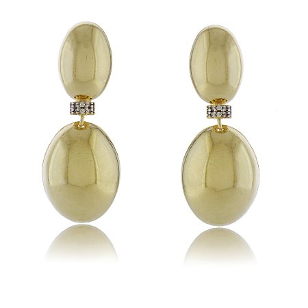 BRINCO FOLHEADO A OURO 18K CONCHA DUPLA COM ZIRCÔNIAS
