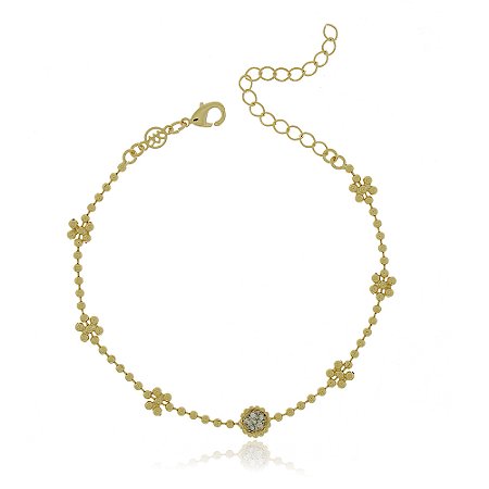 PULSEIRA FOLHEADA A OURO 18K ROSINHA DELICADA COM ZIRCÔNIA