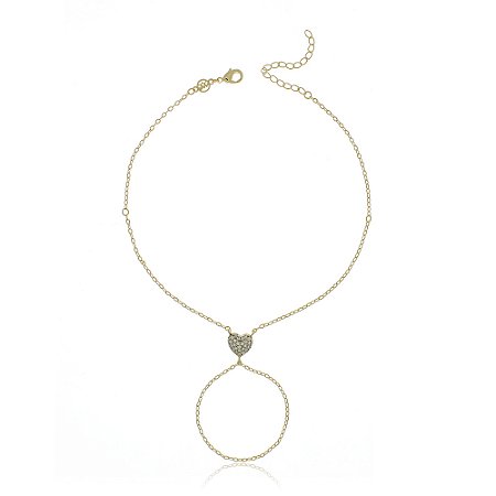PULSEIRA FOLHEADA A OURO 18K CORAÇÃO COM ZIRCÔNIAS