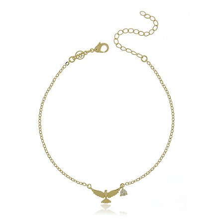PULSEIRA FOLHEADA A OURO 18K DIVINO ESPÍRITO SANTO COM ZIRCÔNIA