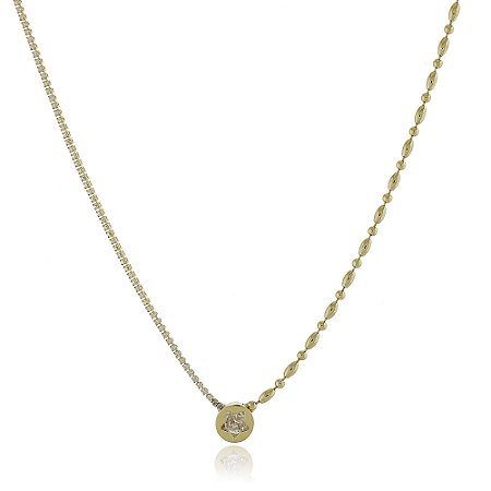 GARGANTILHA FOLHEADA A OURO 18K RIVIERA COM BOLINHAS E ZIRCÔNIAS