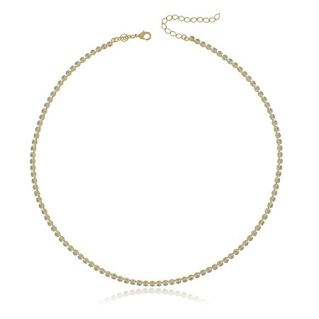 GARGANTILHA FOLHEADA A OURO 18K RIVIERA ZIRCÔNIAS REDONDA