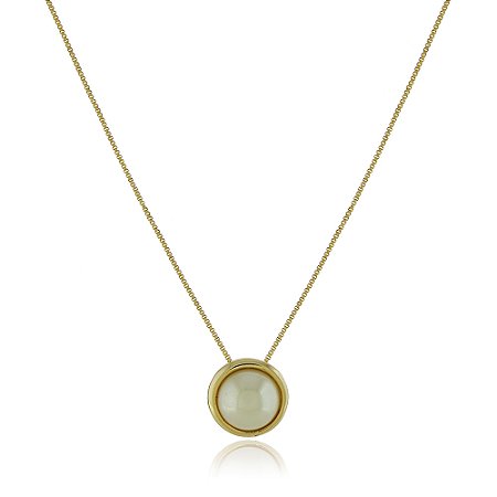 GARGANTILHA FOLHEADA A OURO 18K MEIA PÉROLA