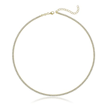 GARGANTILHA FOLHEADA A OURO 18K RIVIERA BAGUETE ZIRCÔNIAS