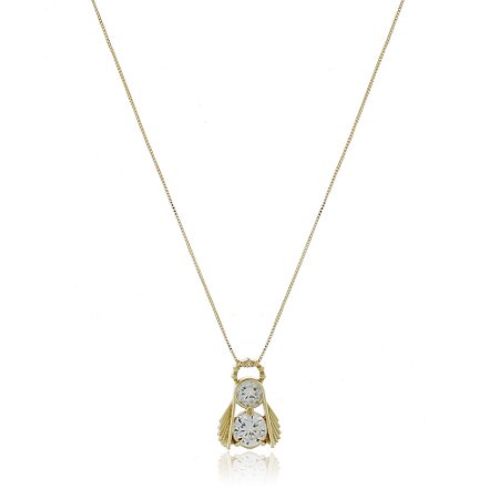GARGANTILHA FOLHEADA A OURO 18K NOSSA Sra. DAS GRAÇAS COM ZIRCÔNIAS
