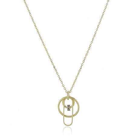 GARGANTILHA FOLHEADA A OURO 18K ELOS VARIADOS COM ZIRCÔNIAS