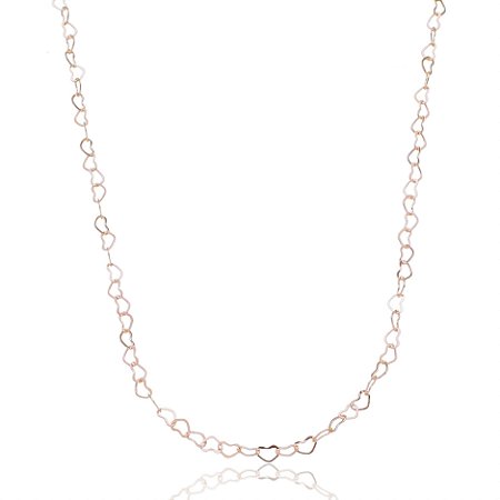 CORRENTE FOLHEADA A OURO 18K CORAÇÕES VAZADOS 60cm