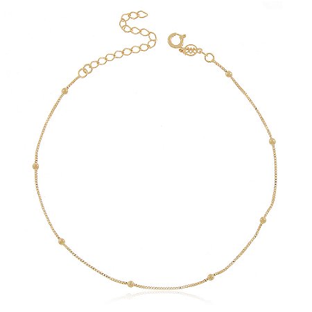 TORNOZELEIRA FOLHEADA A OURO 18K BOLINHAS 24cm