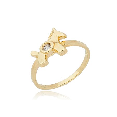 ANEL INFANTIL CAVALINHO COM ZIRCÔNIA FOLHEADO A OURO 18K