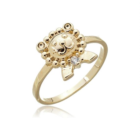 ANEL INFANTIL LEÃOZINHO FOLHEADO A OURO 8K COM ZIRCÔNIA
