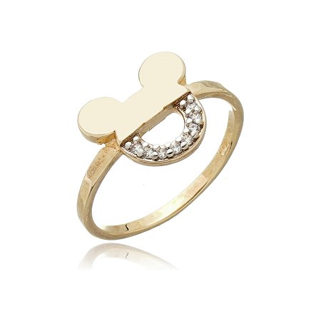 ANEL INFANTIL MICKEY FOLHEADO A OURO 18K COM ZIRCÔNIAS